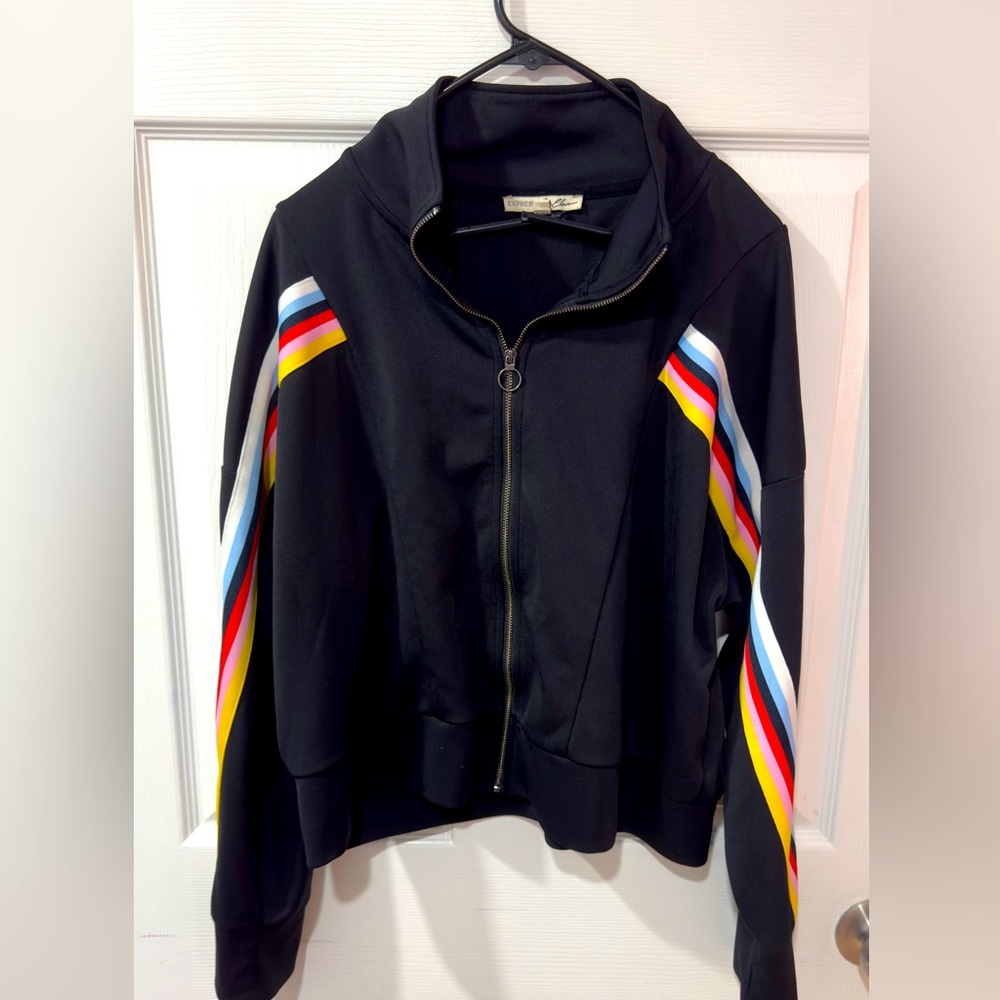 Express cropped jacket size large with rainbow accent